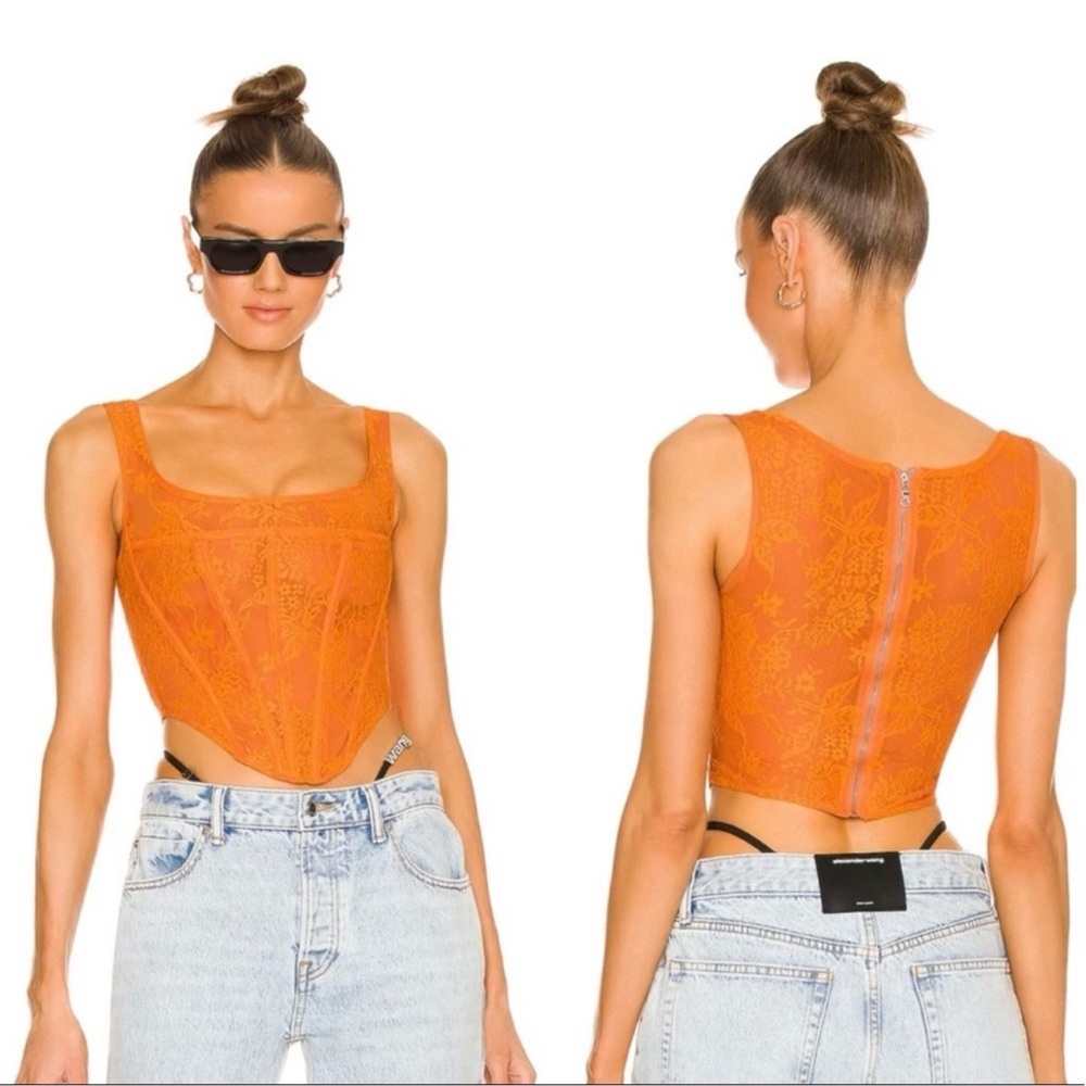 Miaou Campbell tangerine Lace Bustier asymmetrical hem corset nightlight Top